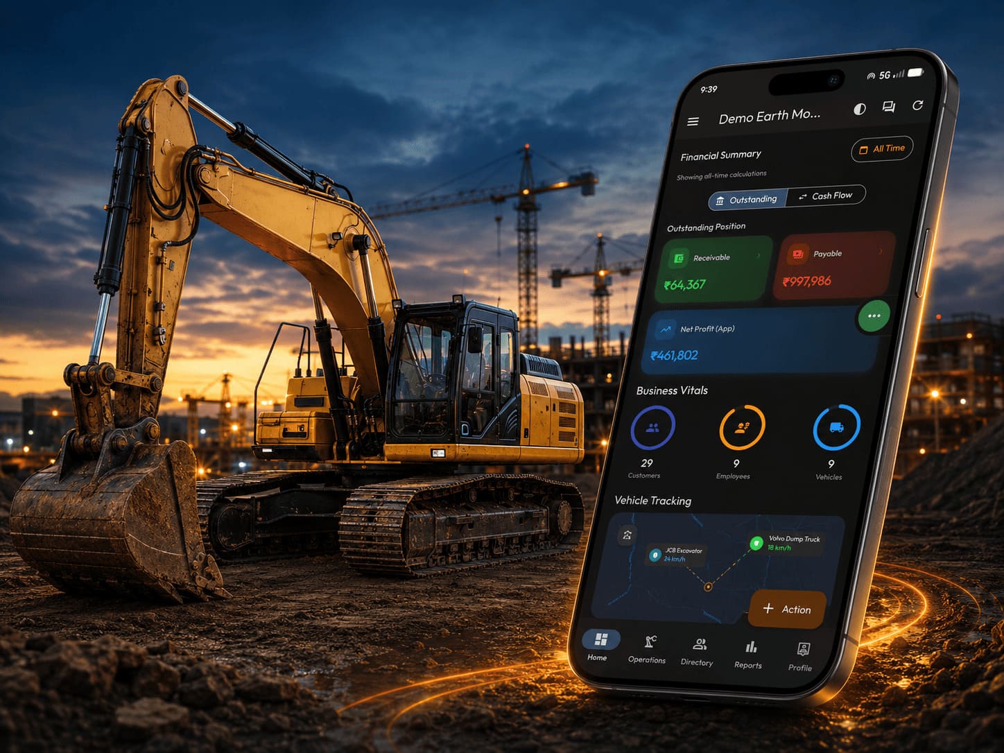 Earth Movers Pro Fleet Dashboard